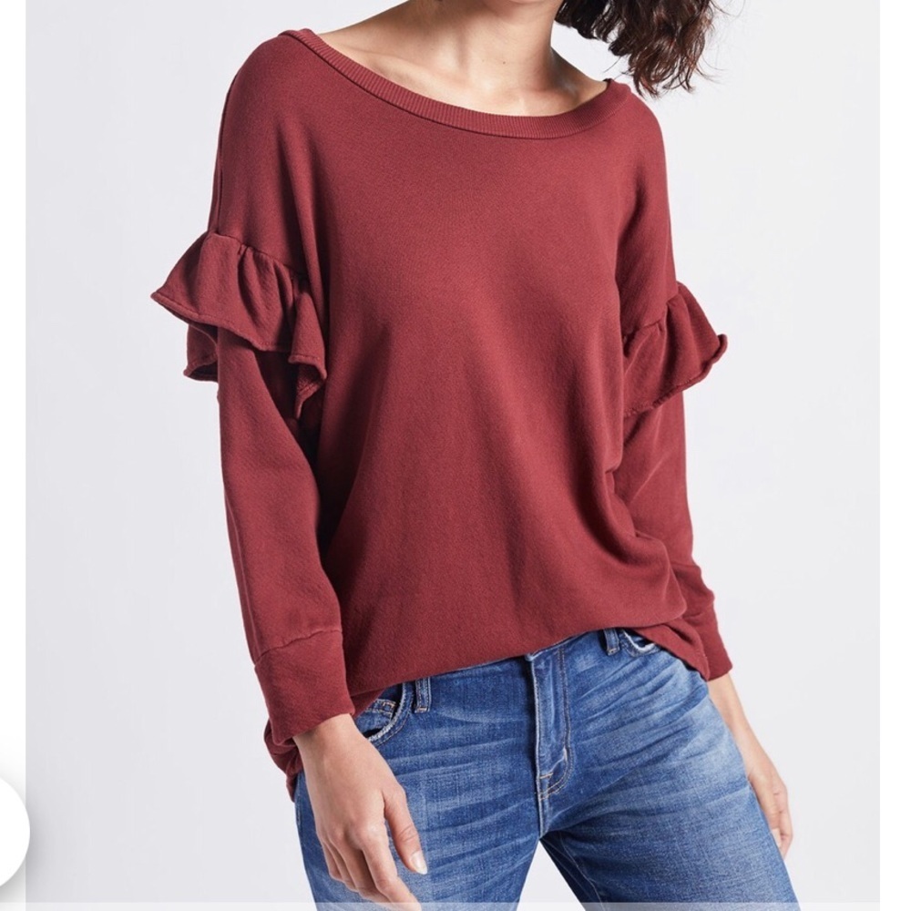 Current/Elliott The Ruffle Drop Shoulder Ruffle Sleeve Sweatshirt Small